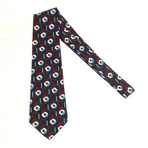 Vintage MCM Johnny Carson Tie Geometric Black Red White Retro Print Circles Line